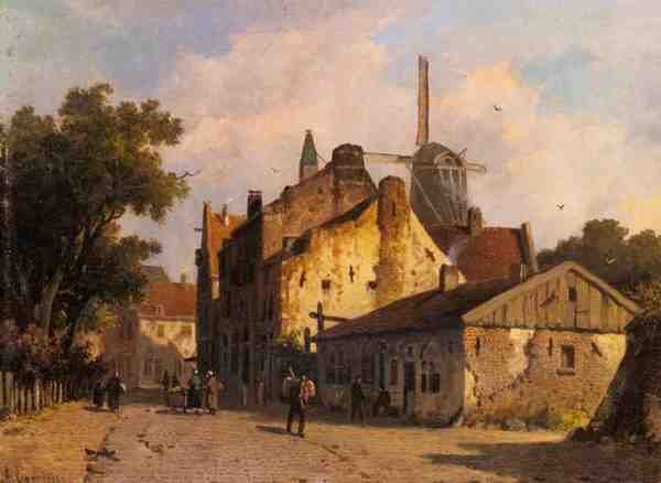 Eversen Adrianus Village Scene With A Windmill A4 Photo Print