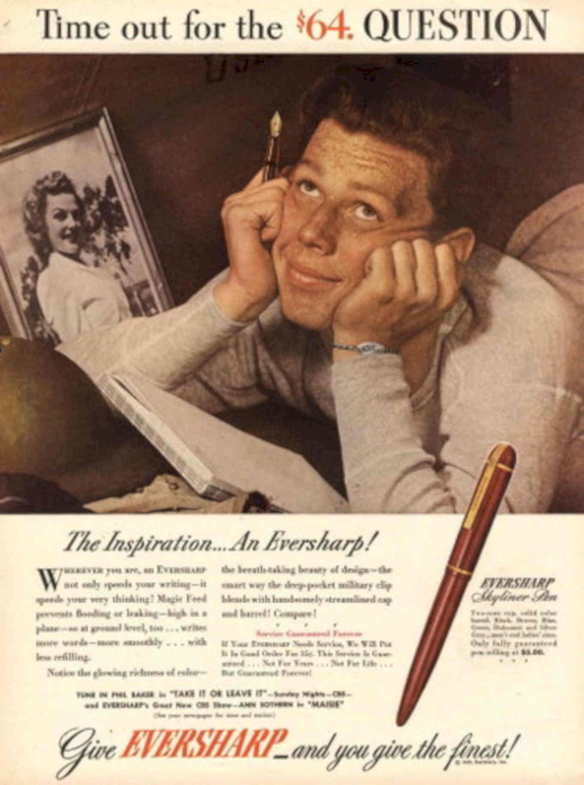Eversharp Pen Skyline 1940s Vintage Retro Advert Poster
