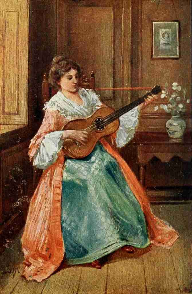 Eyre John 1850 1927 Old Ballads 1906 Lady with Guitar A4 Photo Print
