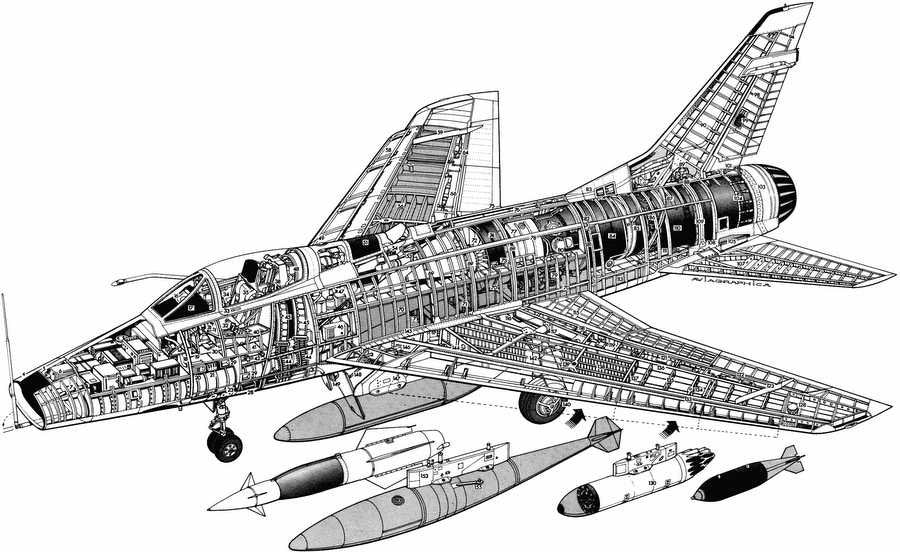 F 100 Super Sabre cutaway A4 Photo Print