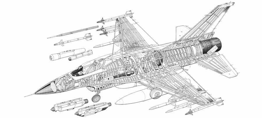 F 16 cutaway A4 Photo Print