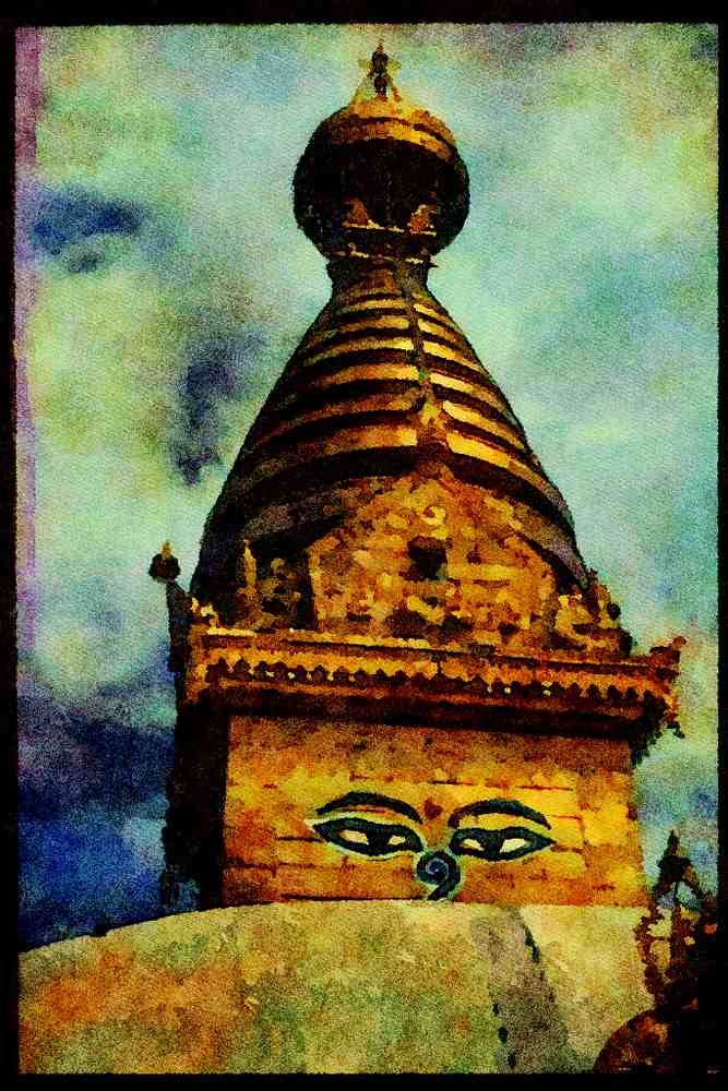 Famous Landmarks 288004 Buddhist Temple, Nepal, Katmandu A4 Limited Edition Watercolour Print