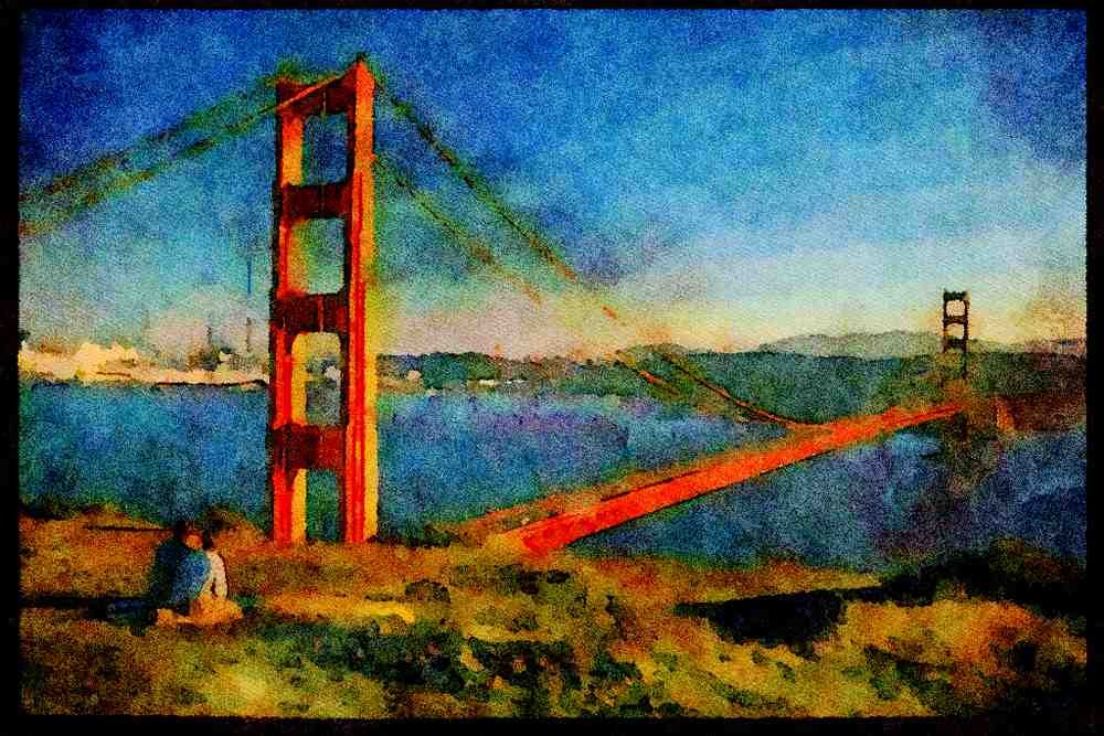 Famous Landmarks 288027 Golden Gate Bridge, San Francisco A4 Limited Edition Watercolour Print