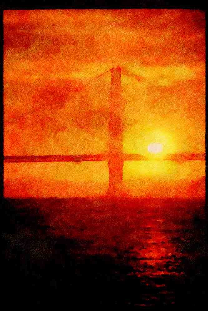 Famous Landmarks 288031 Golden Gate Bridge At Sunset A4 Limited Edition Watercolour Print