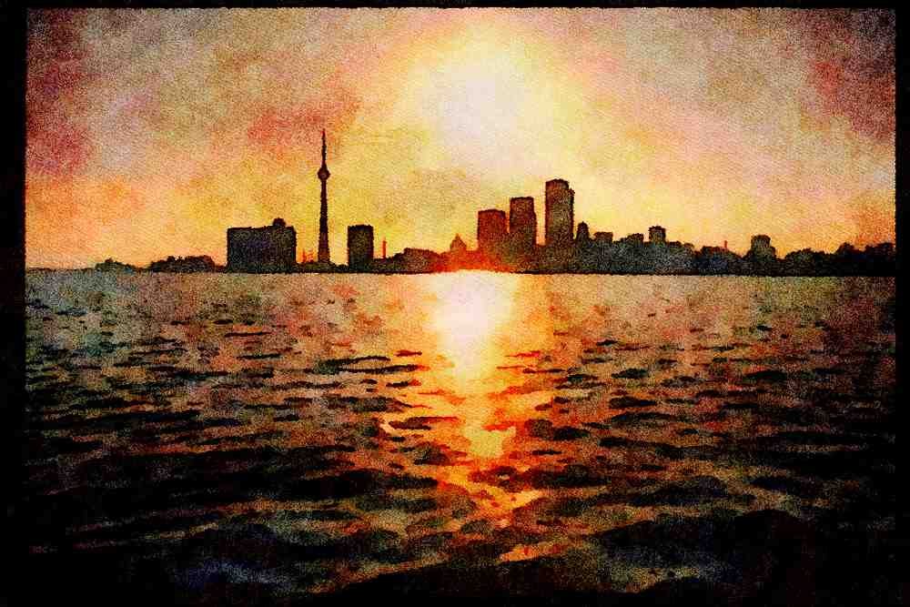 Famous Landmarks 288046 Toronto Skyline And CN Tower A4 Limited Edition Watercolour Print