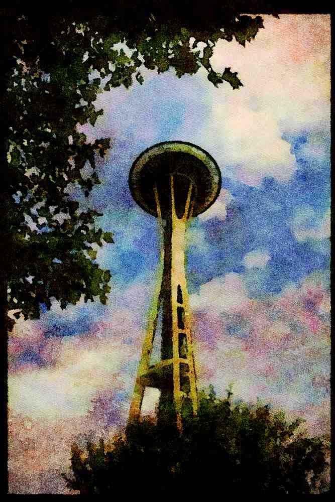 Famous Landmarks 288048 Space Needle, Seattle A4 Limited Edition Watercolour Print