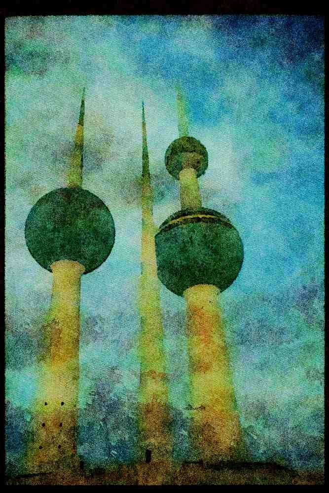 Famous Landmarks 288057 Kuwait City Landmark Water Towers A4 Limited Edition Watercolour Print
