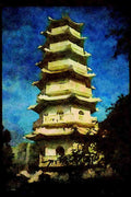 Famous Landmarks 288066 Pagoda Temple, Hong Kong A4 Limited Edition Watercolour Print
