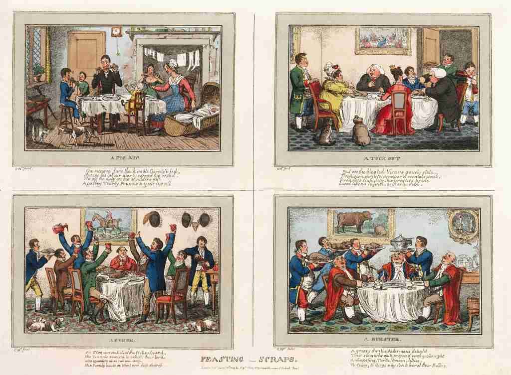 Feasting Scraps 1824 Cartoon Joke 001 Vintage A4 Photo Print