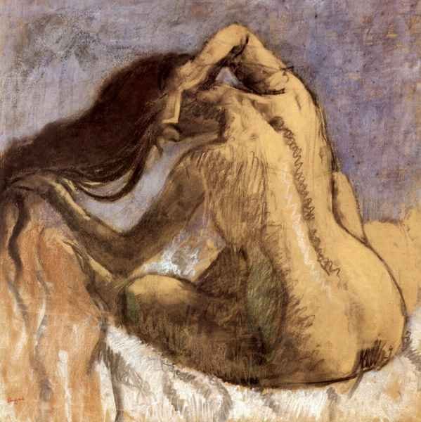 Female combing hair by Degas A4 Photo Print