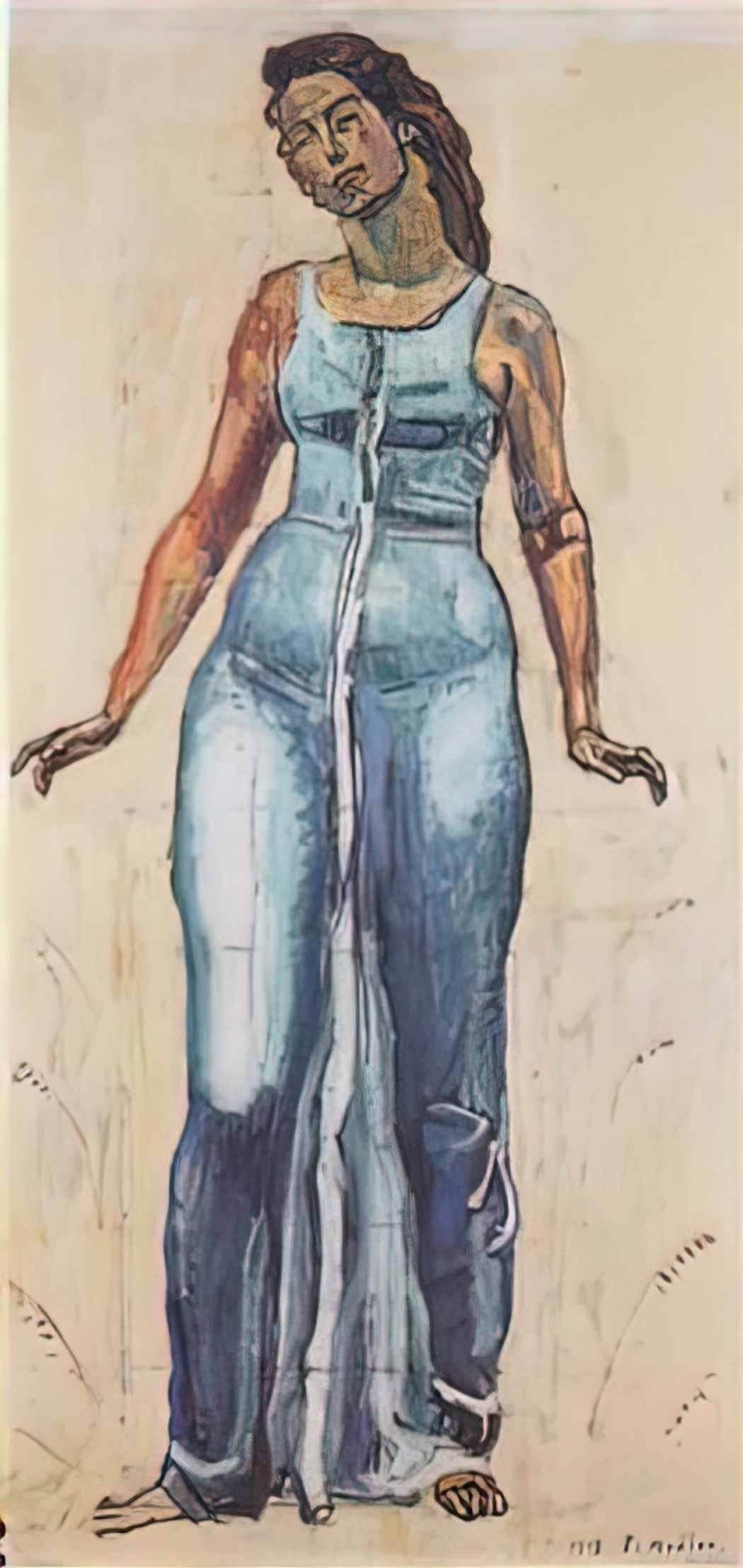 Ferdinand Hodler standing female figure in a blue dress Art A4 Photo Print