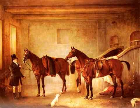 Ferneley John Sir John Thorold Bay Hunters With Their Groom In A Stable A4 Photo Print