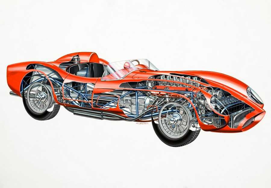 Ferrari 250 Testa Rossa 1957 cutaway A4 Photo Print