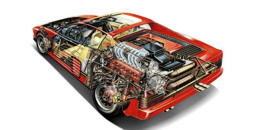 Ferrari Testarossa cutaway A4 Photo Print