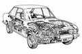 Fiat 124 Sport Coupe cutaway A4 Photo Print