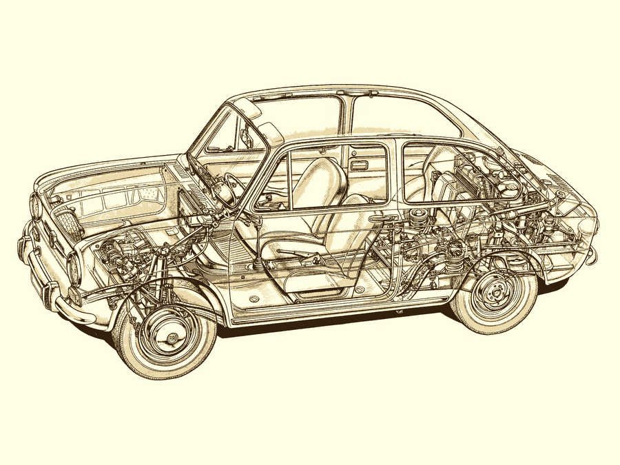 Fiat 850 cutaway (2) A4 Photo Print
