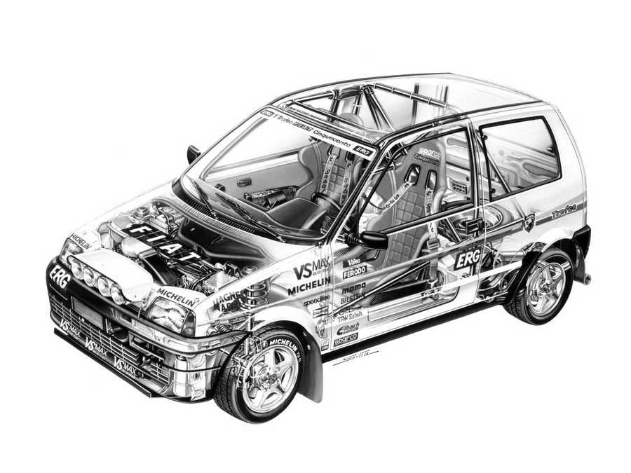 Fiat Cinquecento Trofeo 1993 cutaway A4 Photo Print