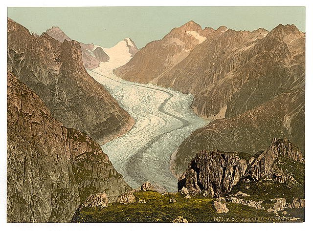 Fiescher Glacier Valais Alps of Vintage A4 Photo Print
