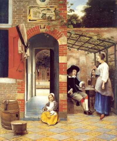 Figures Drinking In Courtyard A4 Photo Print
