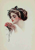 Fisher Harrison 1912 Holly girl with rose A4 Photo Print