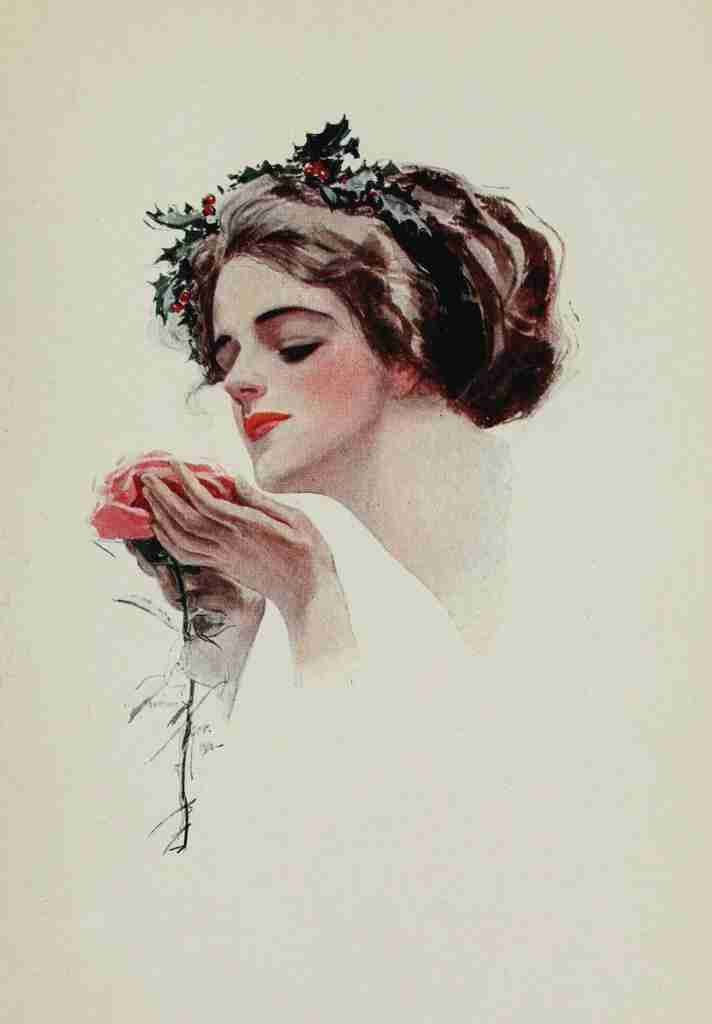 Fisher Harrison 1912 Holly girl with rose A4 Photo Print