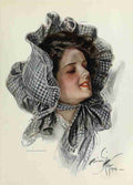 Fisher Harrison American Beauties 1909 Gingham bonnet beauty A4 Photo Print