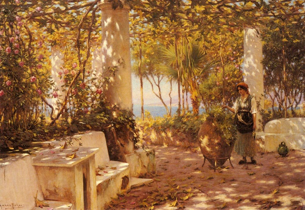 Fisher Horace A Peasant Girl On A Sunlit Veranda Art A4 Photo Print