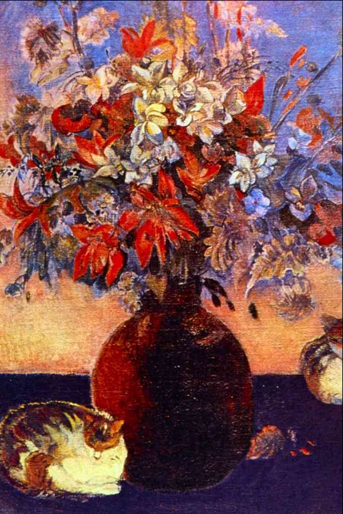 Flowers And Cats Gauguin Impressionism A4 Photo Print