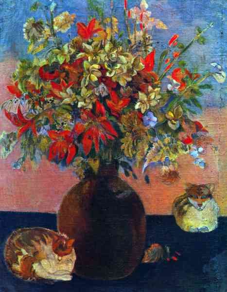 Flowers and Cats by Gauguin A4 Photo Print
