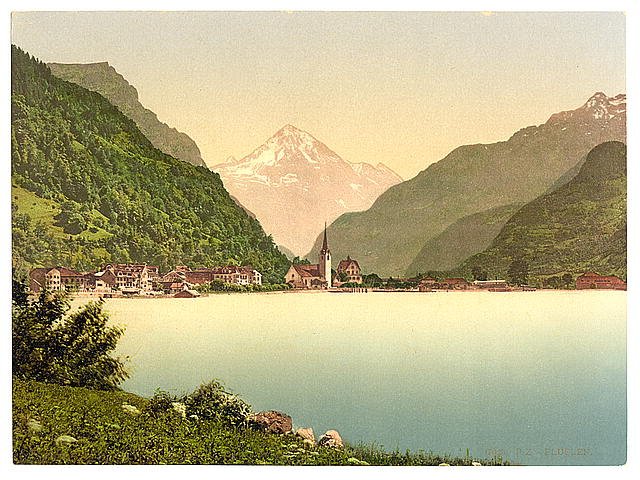 Fluelen general view II Lake Lucerne Vintage A4 Photo Print