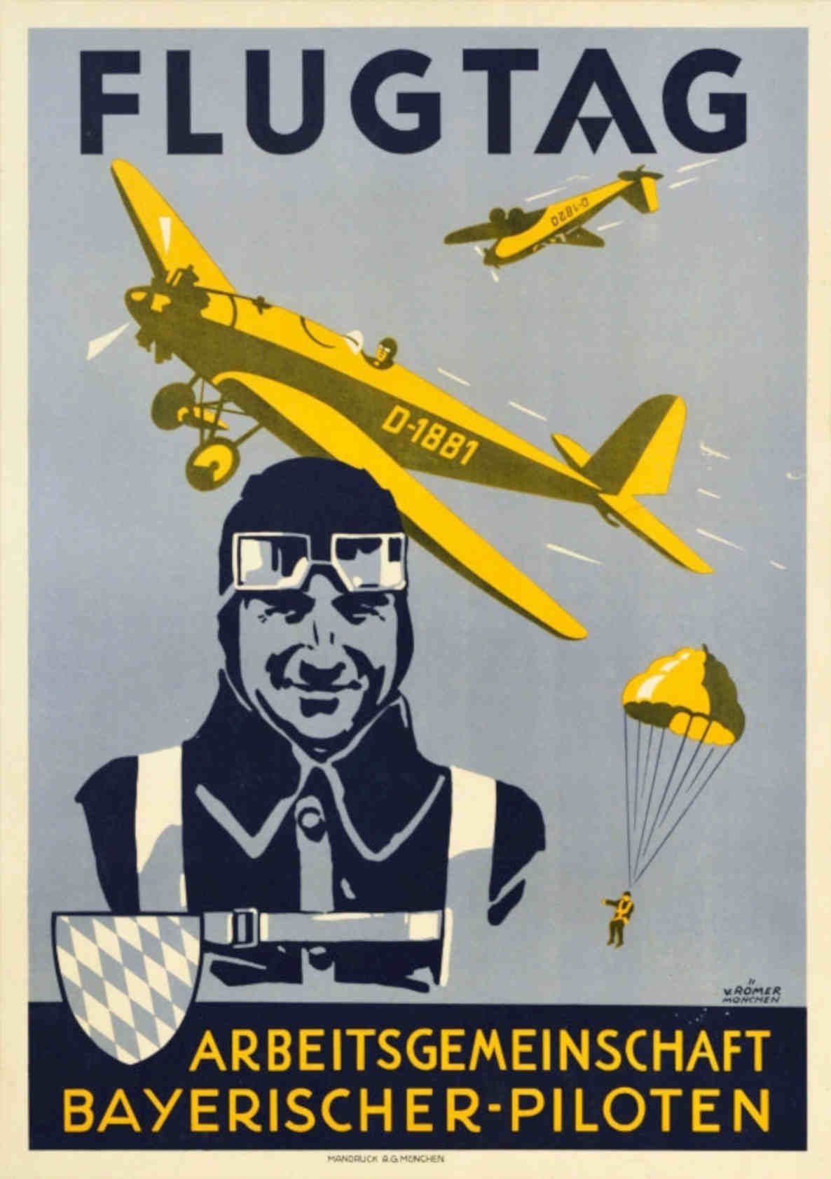Flugtag Pilot Biplane Vintage Retro Advert Poster A4 Photo Print