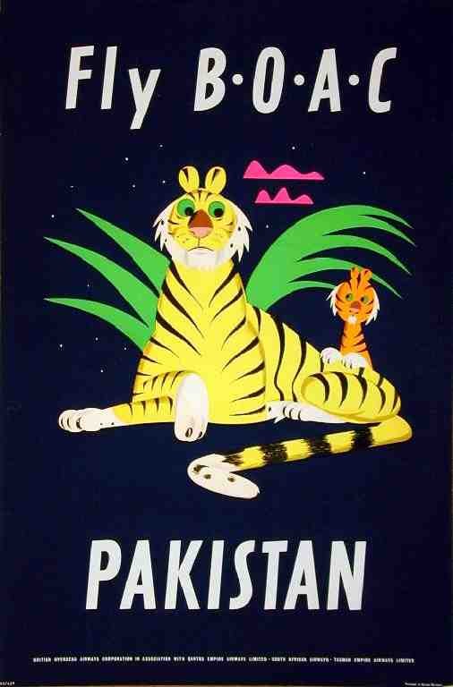Fly Boac Pakistan Tiger Vintage Advert A4 Photo Print