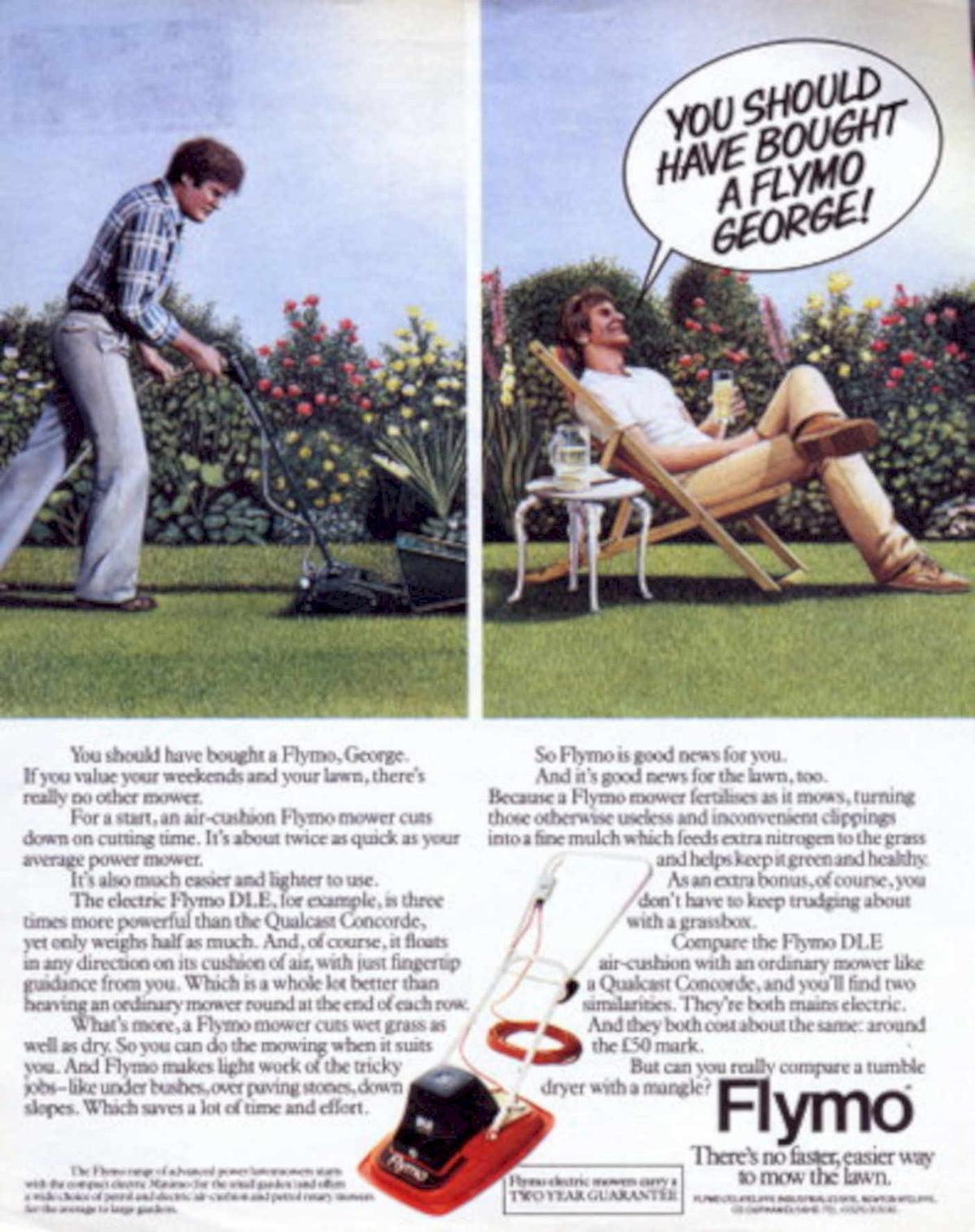 Flymo Electric Mower 1970s Vintage Retro Advert