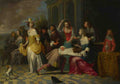 Follower of Hieronymus Janssens Ladies and Gentlemen playing La Main Chaude A4 Photo Print