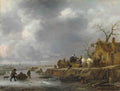 Follower of Isack van Ostade An Inn by a Frozen River A4 Photo Print