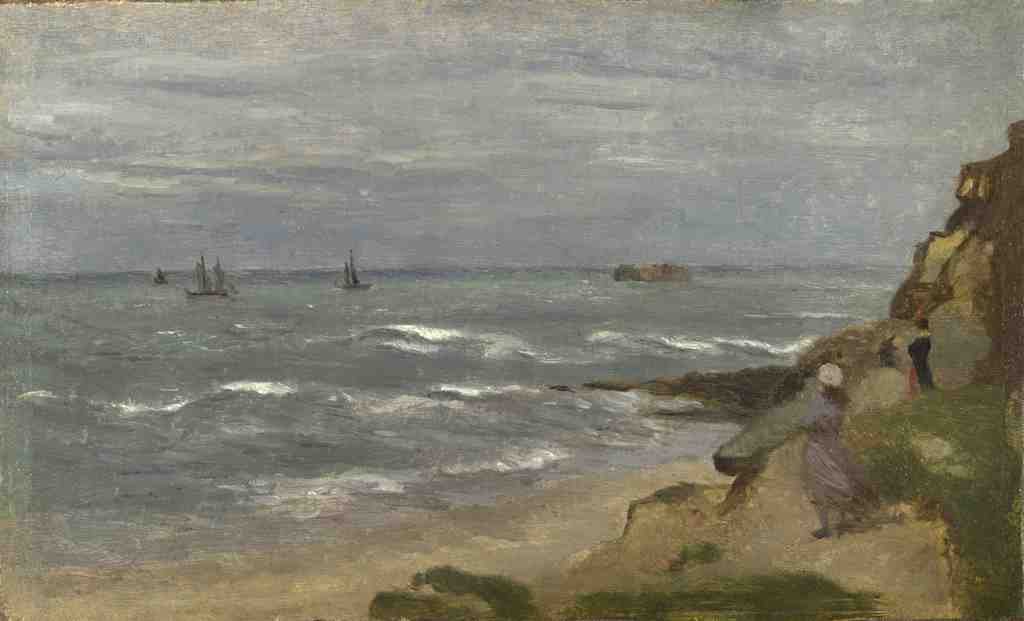 Follower of Jean Baptiste Camille Corot Seascape with Figures on Cliffs A4 Photo Print