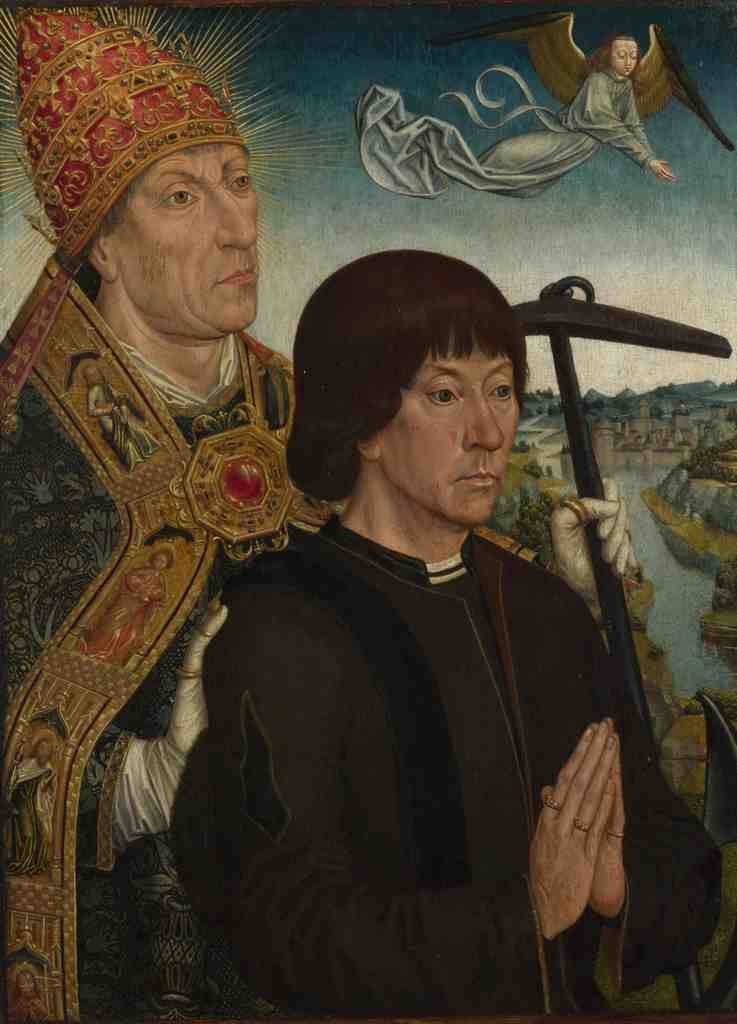 Follower of Simon Marmion Saint Clement and a Donor A4 Photo Print