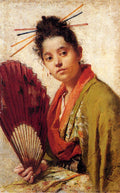 Fontano Roberto A Young Girl Holding A Fan Art A4 Photo Print UK