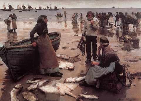 Forbes Stanhope Fish Sale On Cornish Beach A4 Photo Print