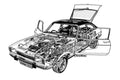 Ford Capri II 1974 cutaway A4 Photo Print