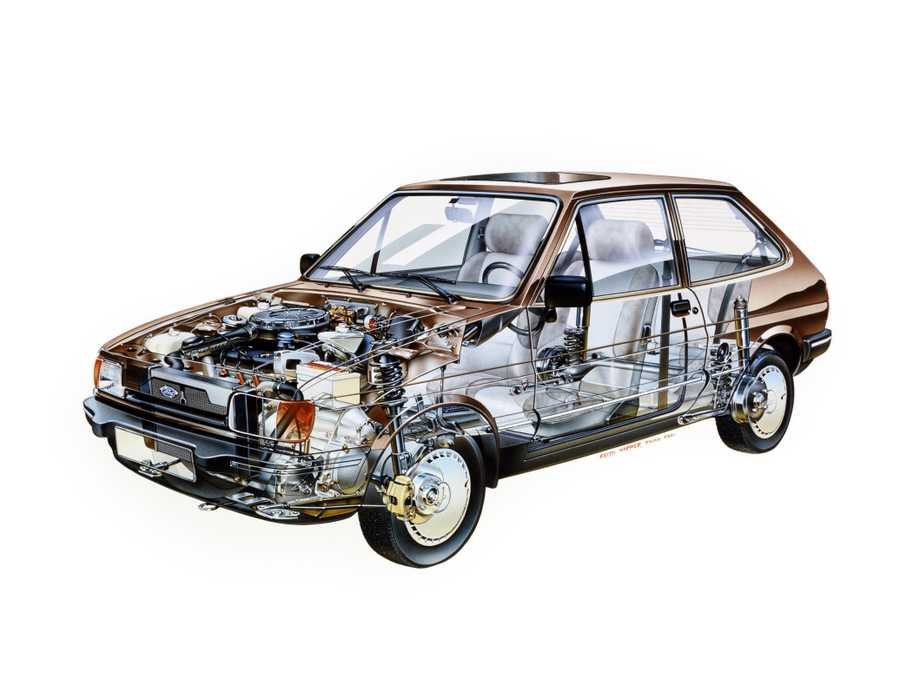 Ford Fiesta Ghia 1983 cutaway A4 Photo Print
