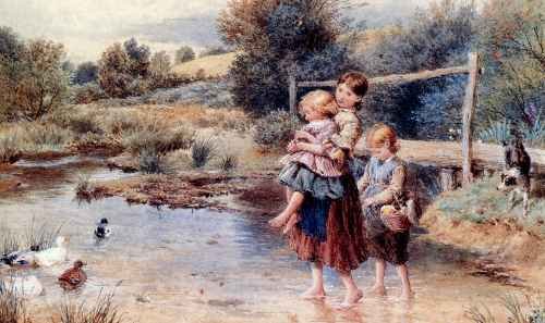 Foster Myles Birket Children Paddling In A Stream A4 Photo Print