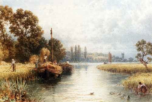 Foster Myles Birket Loading The Hay Barges With A Young Woman Taking Water A4 Photo Print