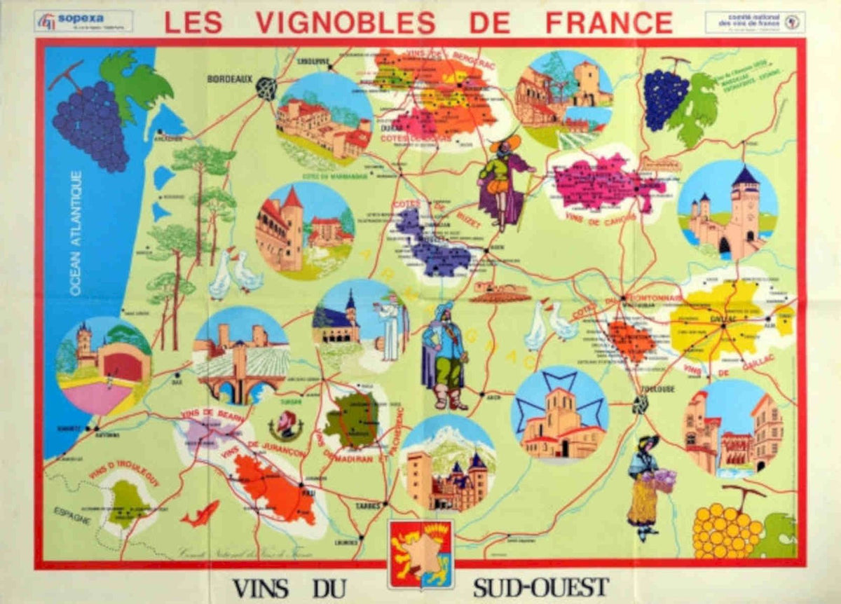 France Vineyards Map Vintage Retro Advert Poster A4 Photo Print