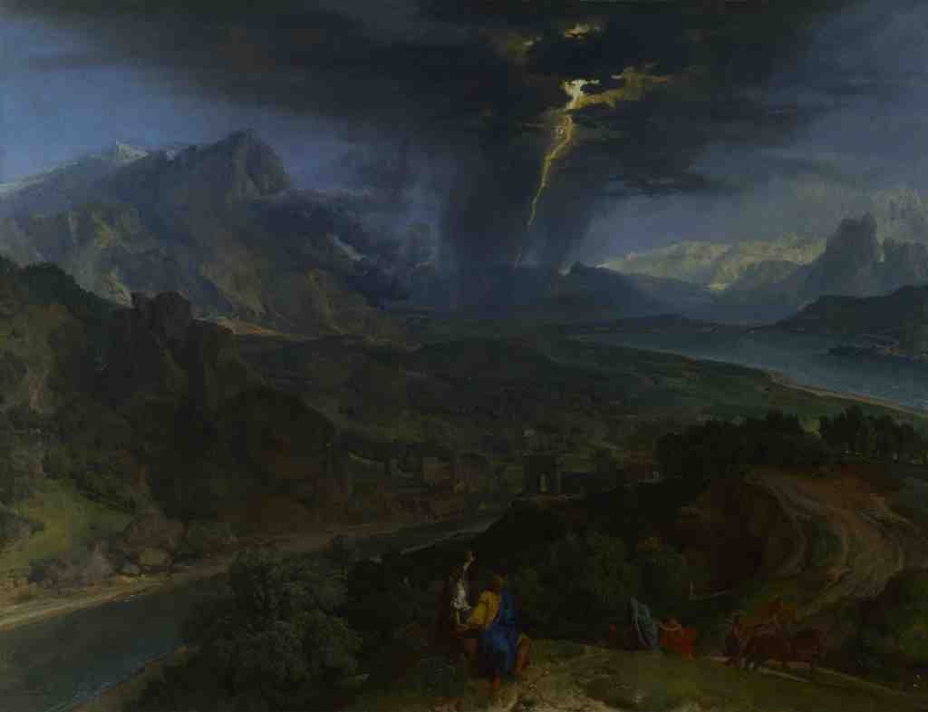 Francisque Millet Mountain Landscape with Lightning A4 Photo Print