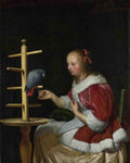 Frans van Mieris the Elder A Woman in a Red Jacket feeding a Parrot A4 Photo Print