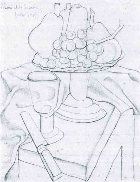 Fruit bowl glass and knives by Juan Gris Abstract Art A4 Photo Print