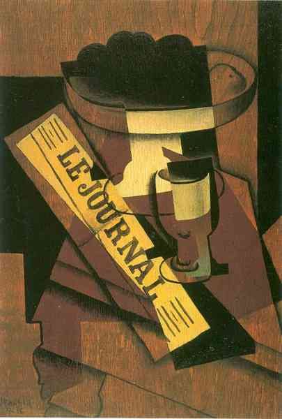 Fruit bowl glass and newspaper by Juan Gris Abstract Art A4 Photo Print