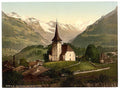 Frutigen church and Alps Bernese Oberland Vintage A4 Photo Print