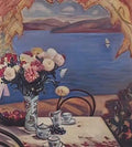 Fujishima Takeji chrysanthemums still life beside a lake by fujishima Art A4 Photo Print